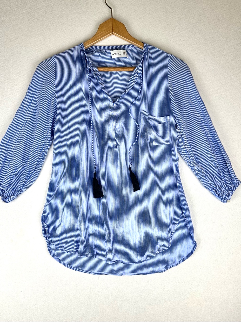 Faithfull Blue‎ & White Striped Tassel Tunic Top Blouse Coastal Resort